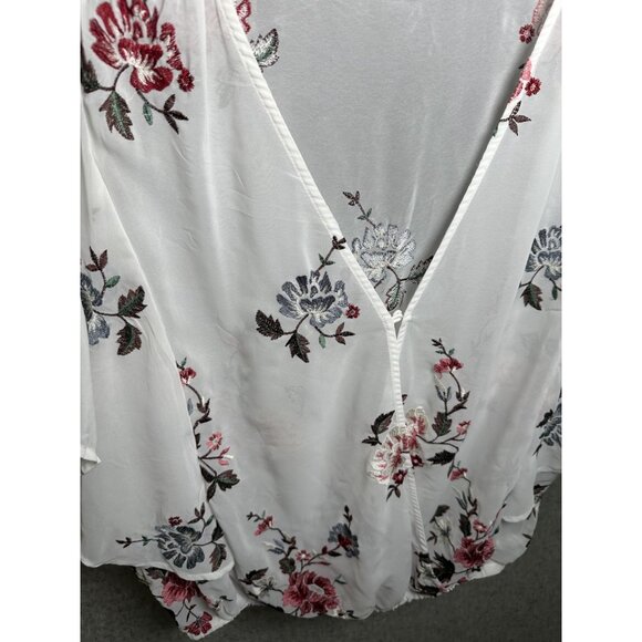 Lucky Brand XL Womens Top Sheer Embroidered Vneck White Floral Boho Cottage - Picture 16 of 16